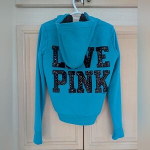 Victoria's Secret PINK blue and black fur lined sequin hoodie